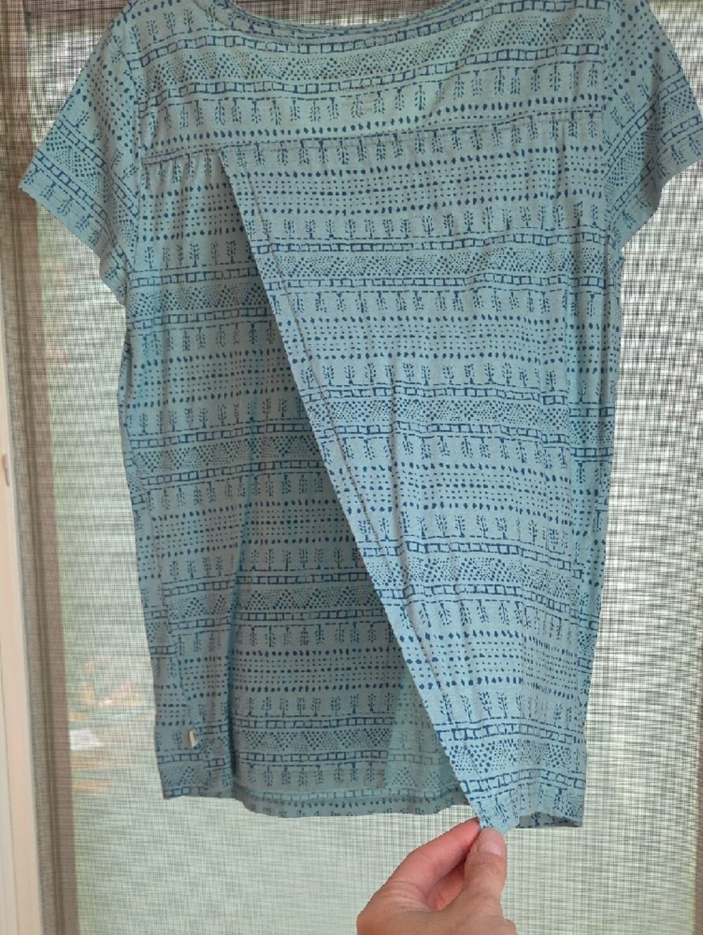 Toad&Co Light Blue Scoop Neck Short Sleeve Tee with Navy Geometric Print - Picture 6 of 6
